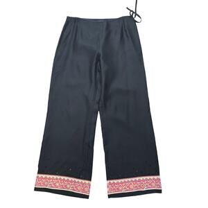 Ann Taylor Black 100% Silk Pink Floral Senquenced Women's Pants 14 NWT